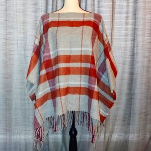 Plaid knit poncho